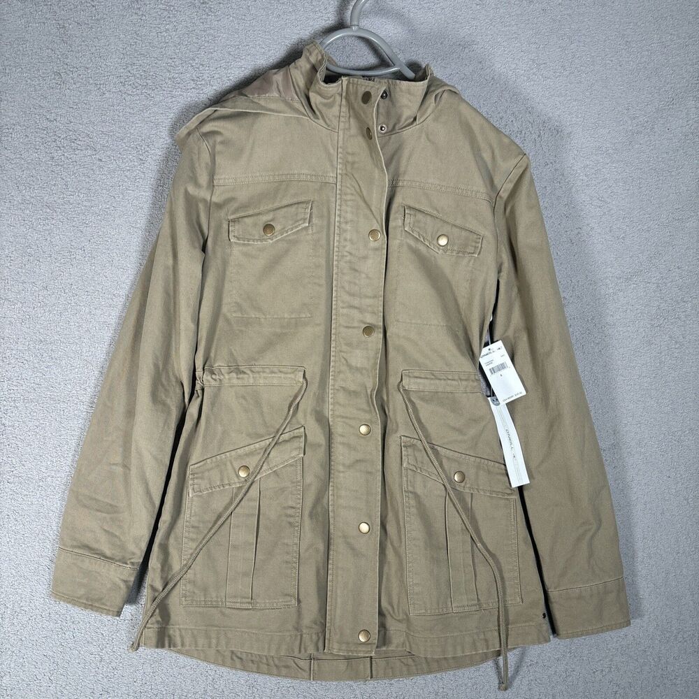 NWT‎ Oneil Women's Size S Tan Hooded Utility Field Jacket Cinch Safari Hiking